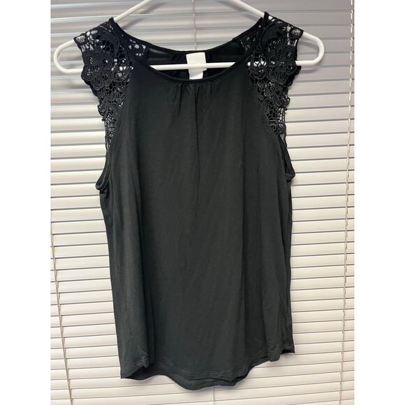 H&M Black Sleeveless Top Lace Shoulder Detail Small Elegant Casual Blouse Soft - Picture 1 of 8